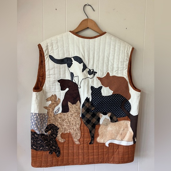 Quilted Cat Vest Women Large Shirley Stephenson Designs Feline Grandma Cottage - Picture 2 of 8